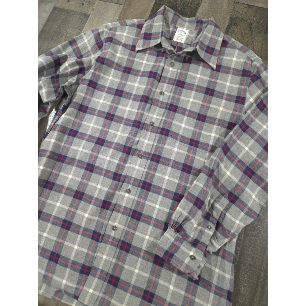 Brooks Brothers Regent Fit Plaid Flannel Shirt Mens Large Gray Red Tartan Cotton